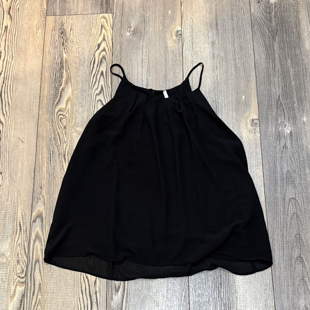 d.n.a. Couture Black Spaghetti strap pleated blouse.